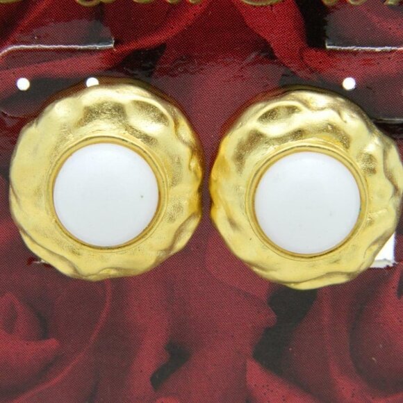New Old Stock ROSA FLORES White Glass Earrings - Picture 2 of 5